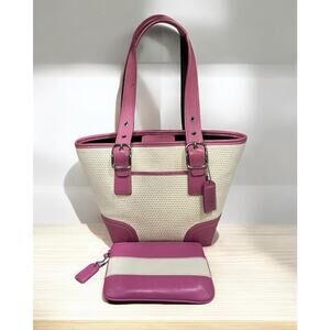 Vintage Coach 4467 Woven Straw Mini Tote Bag & Matching Wristlet